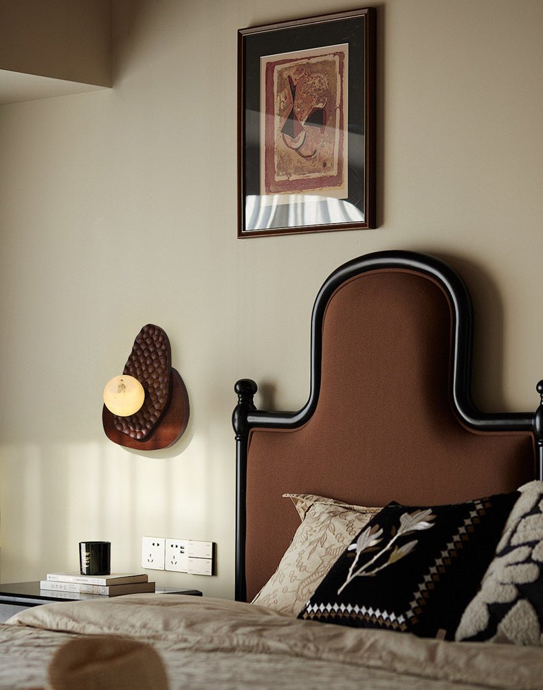Ember Nest Wall Sconce with Alabaster Sphere and Walnut Backplate