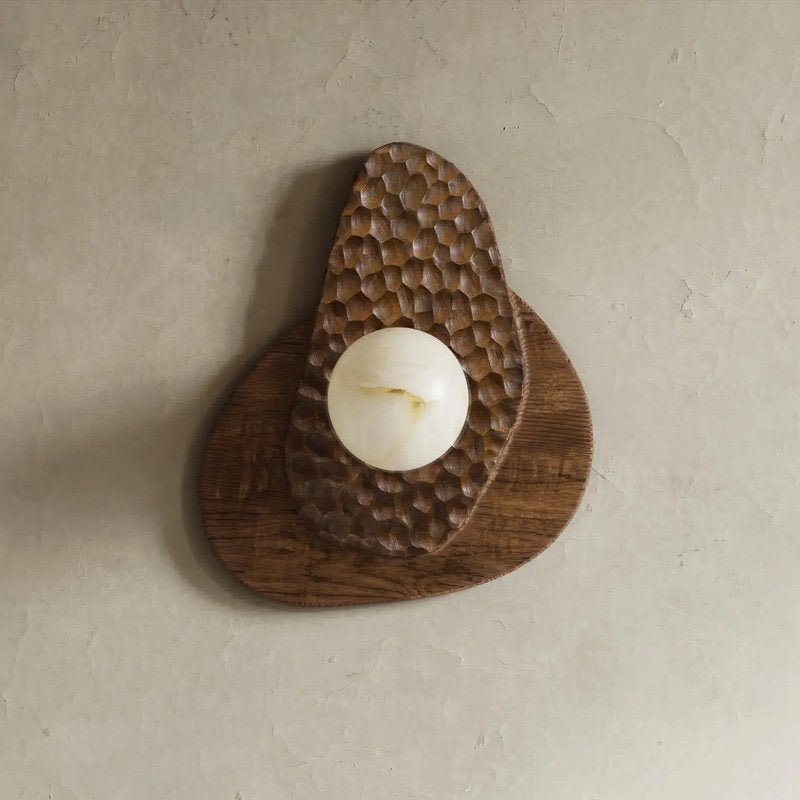 Ember Nest Wall Sconce with Alabaster Sphere and Walnut Backplate