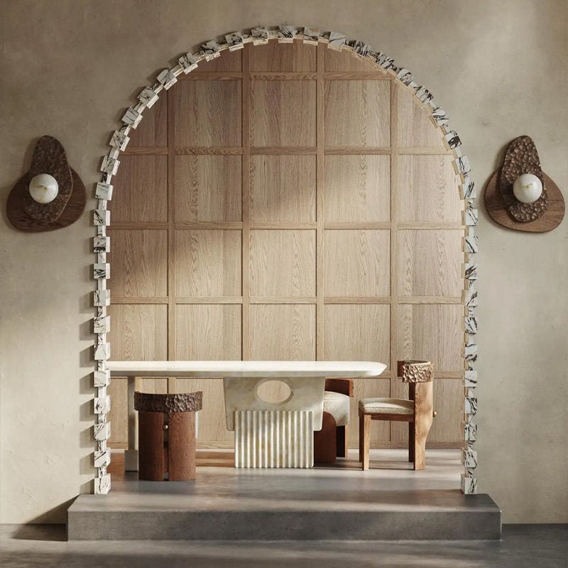 Ember Nest Wall Sconce with Alabaster Sphere and Walnut Backplate