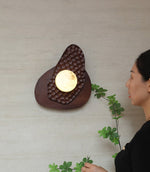 Ember Nest Wall Sconce with Alabaster Sphere and Walnut Backplate