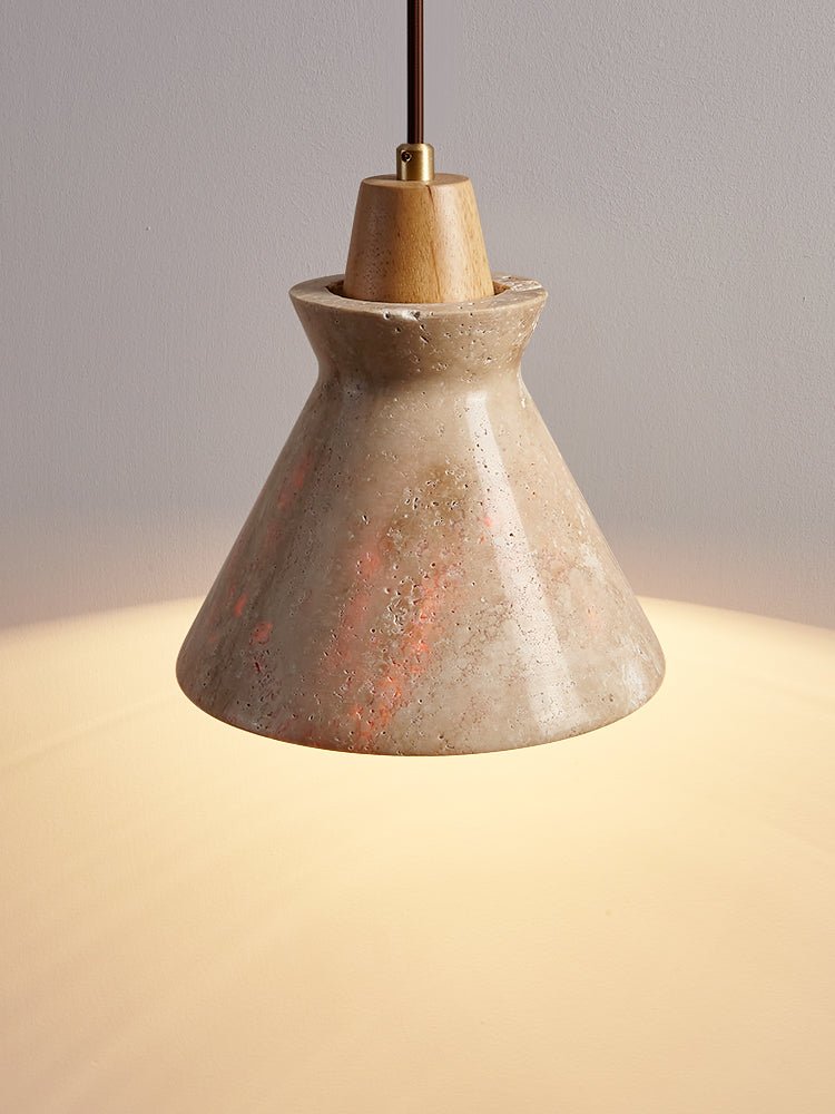 Ember Travertine Cone Pendant Light – Natural Stone & Wood
