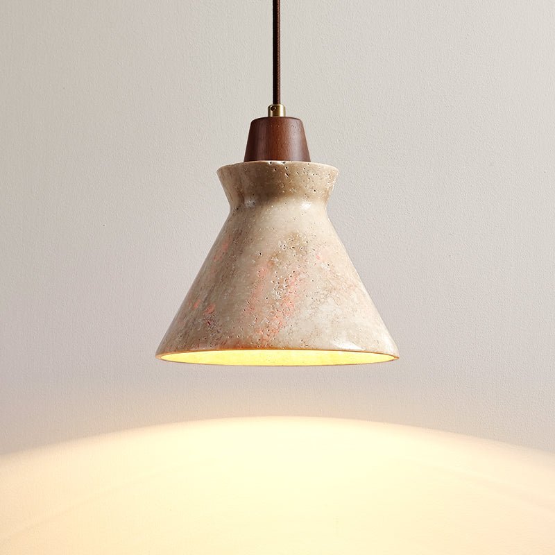 Ember Travertine Cone Pendant Light – Natural Stone & Wood