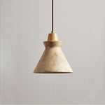 Ember Travertine Cone Pendant Light – Natural Stone & Wood