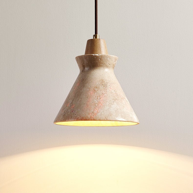 Ember Travertine Cone Pendant Light – Natural Stone & Wood