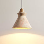 Ember Travertine Cone Pendant Light – Natural Stone & Wood