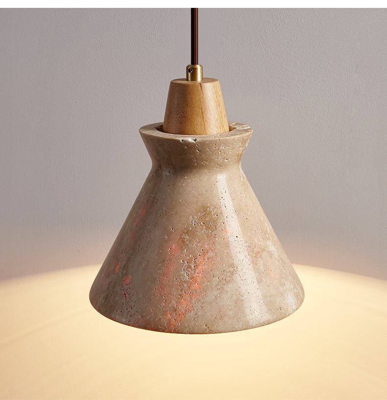 Ember Travertine Cone Pendant Light – Natural Stone & Wood