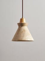 Ember Travertine Cone Pendant Light – Natural Stone & Wood