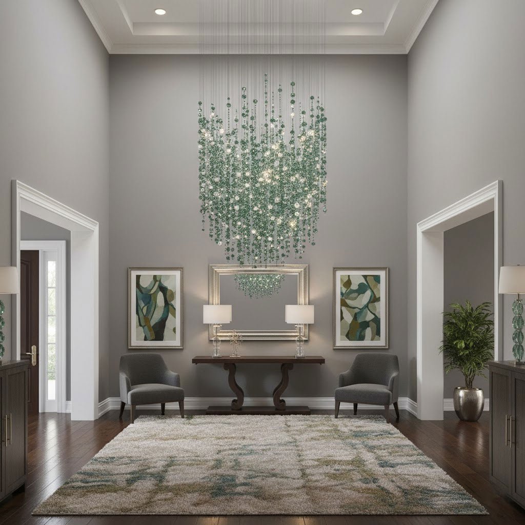 Emerald Rainfall Crystal Chandelier – Customizable Designer Pendant Light