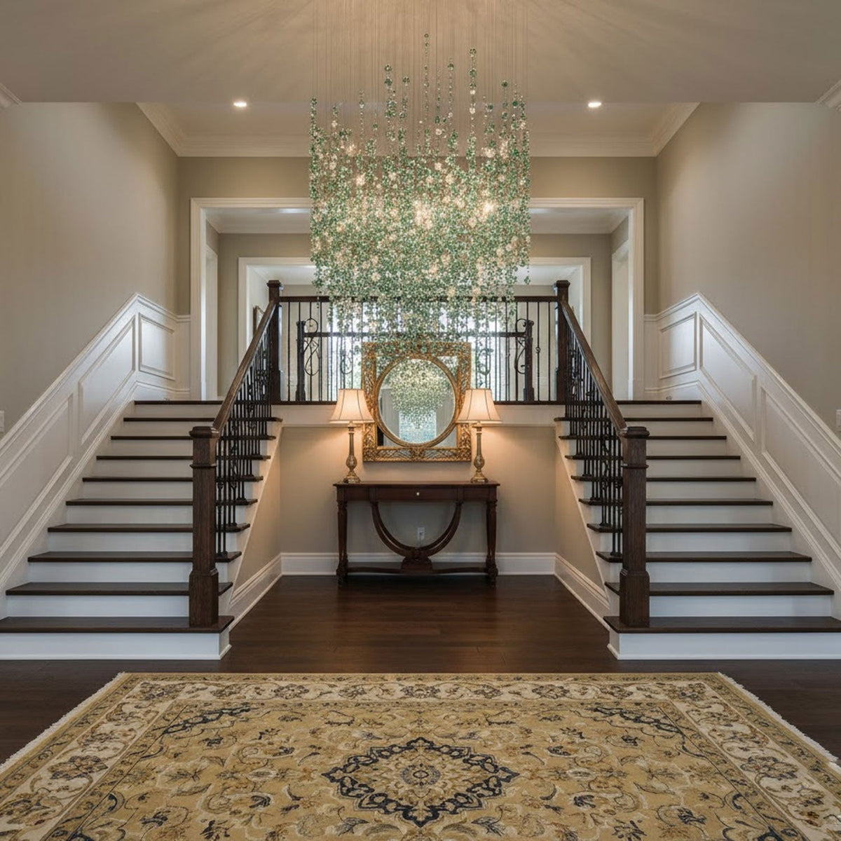 Emerald Rainfall Crystal Chandelier – Customizable Designer Pendant Light