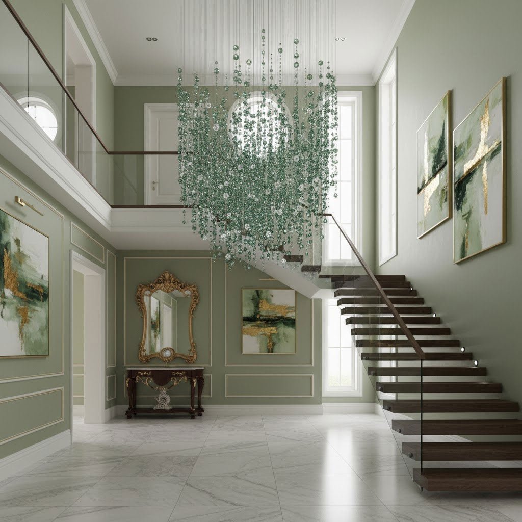 Emerald Rainfall Crystal Chandelier – Customizable Designer Pendant Light