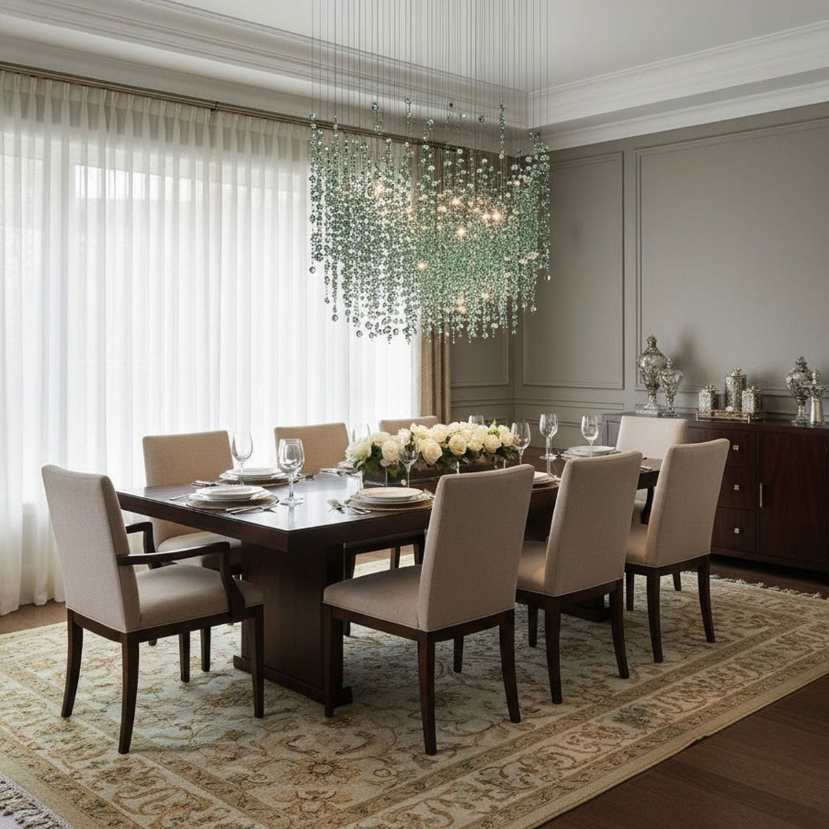 Emerald Rainfall Crystal Chandelier – Customizable Designer Pendant Light