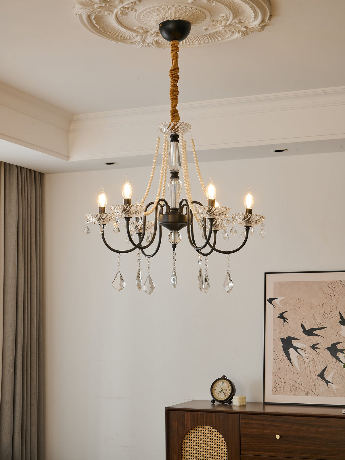 Empress Crystal Chandelier – Black Iron & Crystal Drops for Dining Room and Living Room