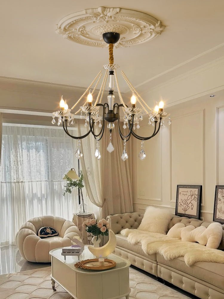 Empress Crystal Chandelier – Black Iron & Crystal Drops for Dining Room and Living Room