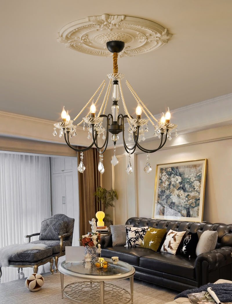 Empress Crystal Chandelier – Black Iron & Crystal Drops for Dining Room and Living Room