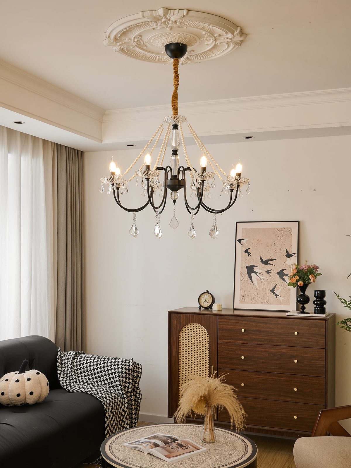 Empress Crystal Chandelier – Black Iron & Crystal Drops for Dining Room and Living Room