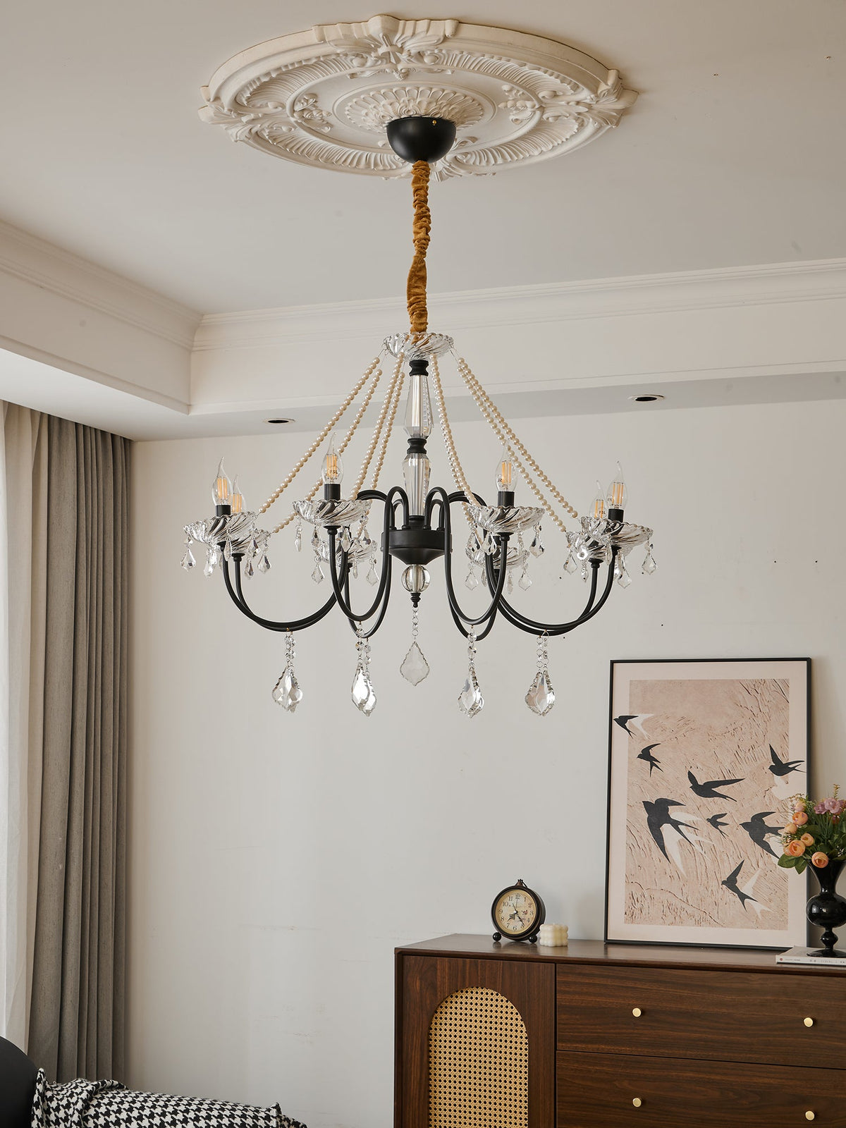 Empress Crystal Chandelier – Black Iron & Crystal Drops for Dining Room and Living Room