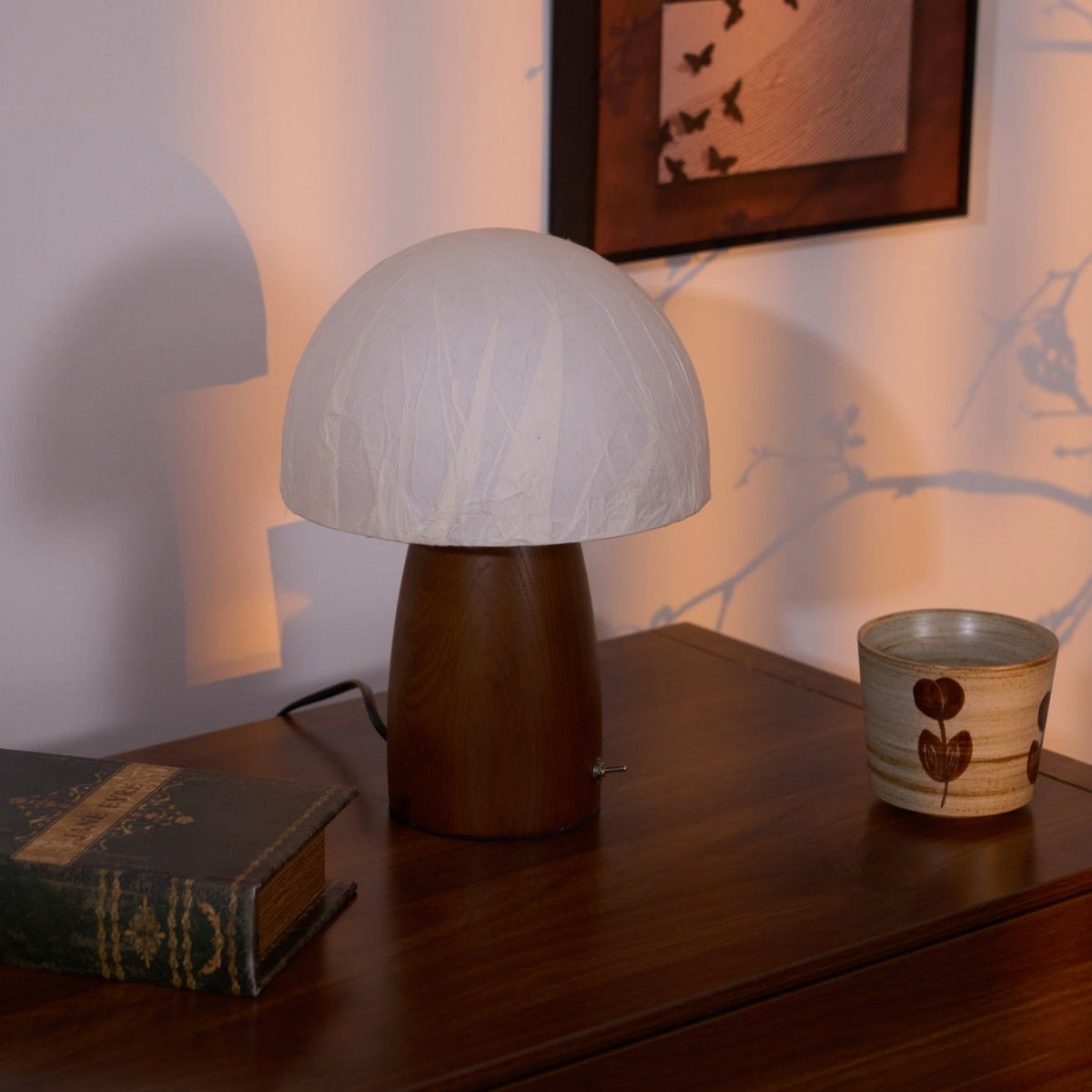 Myco Mushroom Table Lamp with Walnut Wood Base and LED