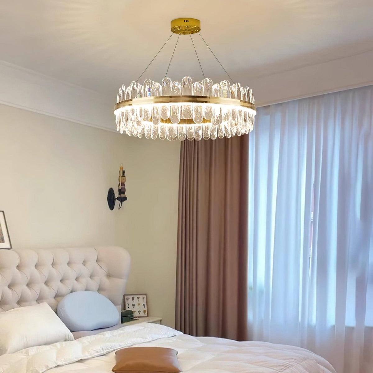 Enos Crystal LED Chandelier in Gold for Dining Room and Living Room