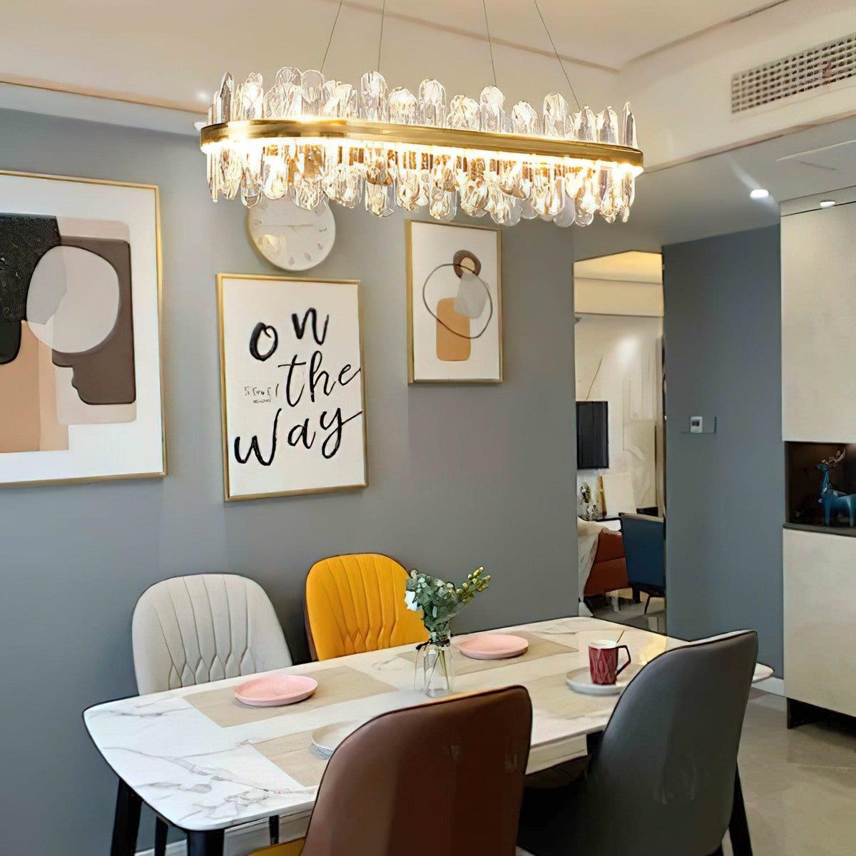 Enos Crystal LED Chandelier in Gold for Dining Room and Living Room