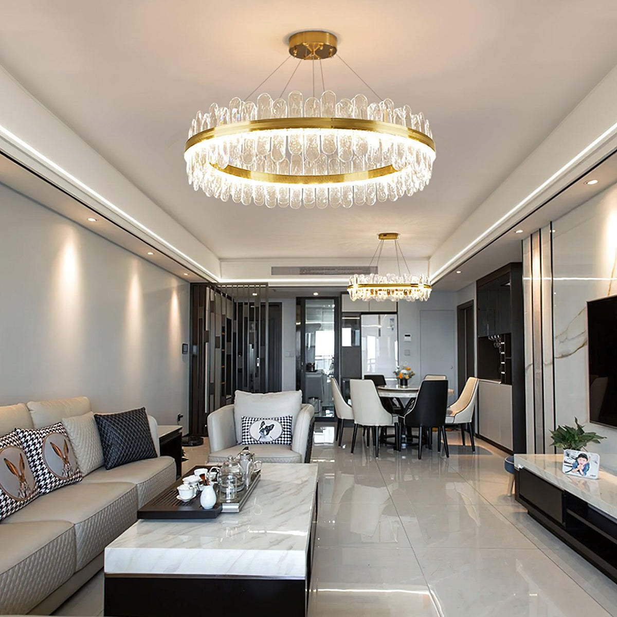 Enos Crystal LED Chandelier in Gold for Dining Room and Living Room