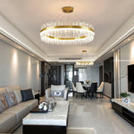 Enos Crystal LED Chandelier in Gold for Dining Room and Living Room