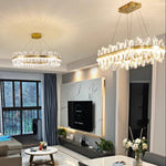 Enos Crystal LED Chandelier in Gold for Dining Room and Living Room