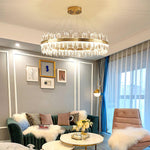 Enos Crystal LED Chandelier in Gold for Dining Room and Living Room