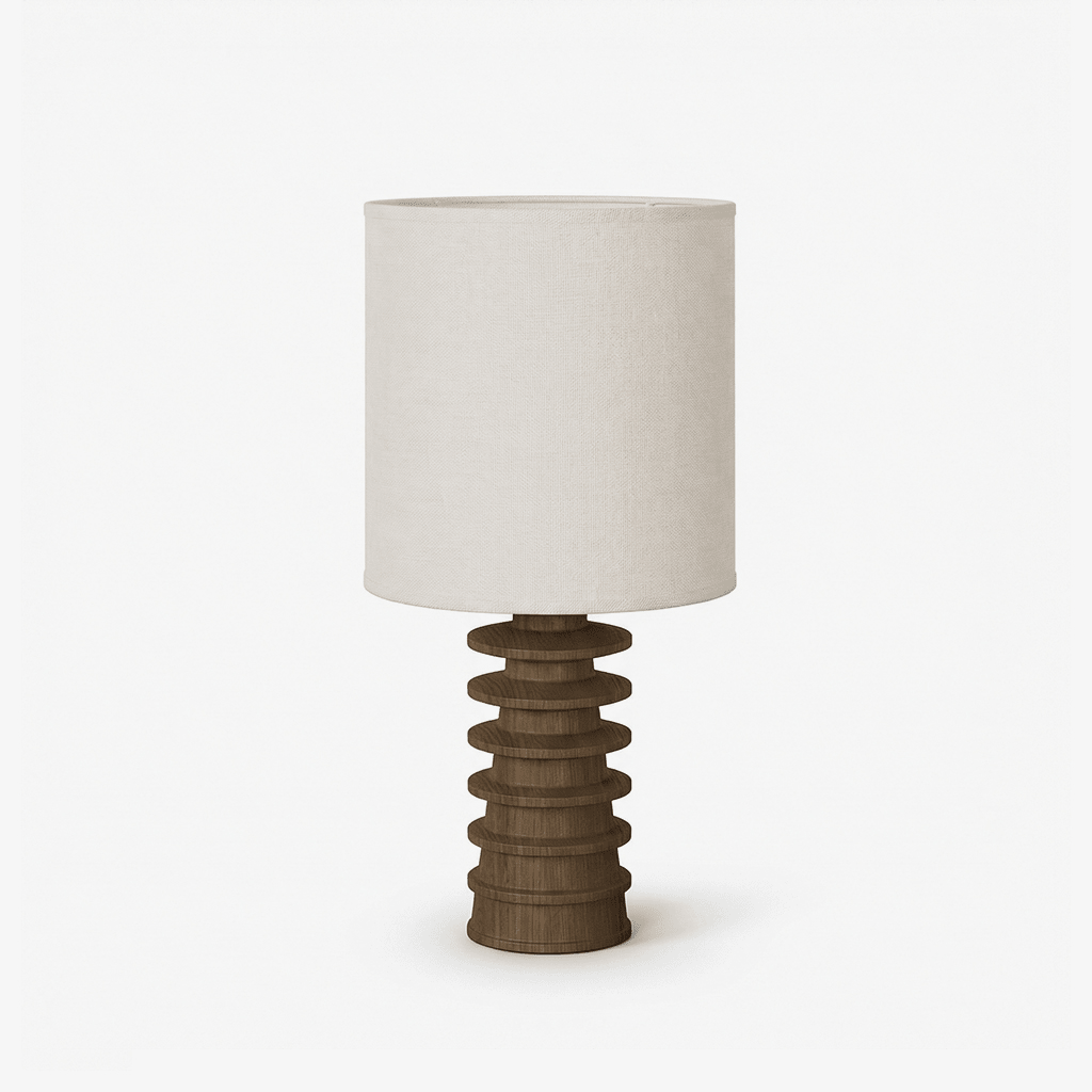 Equinox Tiered Wood Table Lamp with Linen Drum Shade