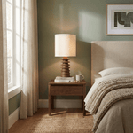 Equinox Tiered Wood Table Lamp with Linen Drum Shade