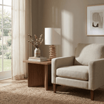 Equinox Tiered Wood Table Lamp with Linen Drum Shade