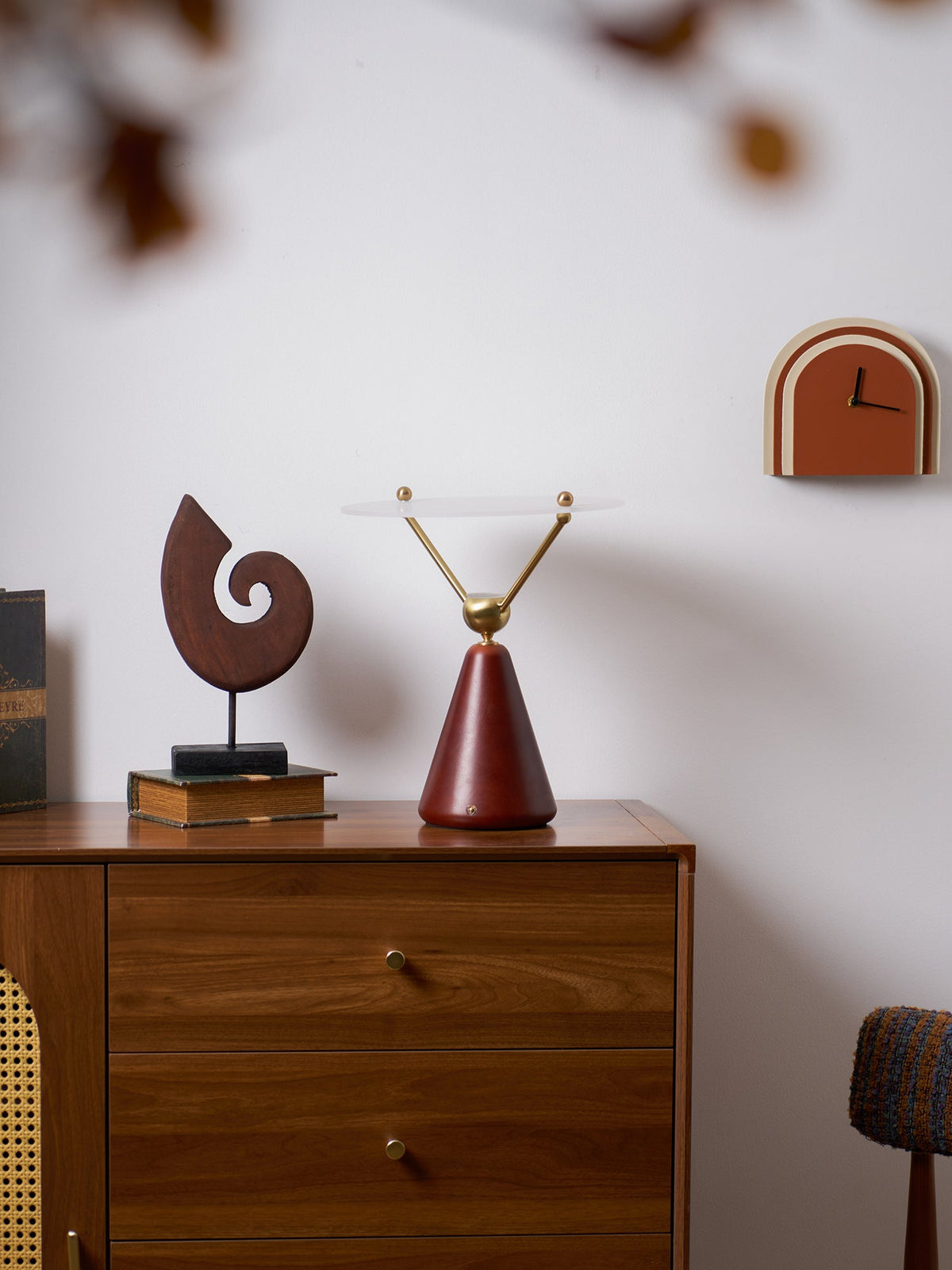 Equoray Sculptural Table Lamp with Walnut Base and Gold Accents