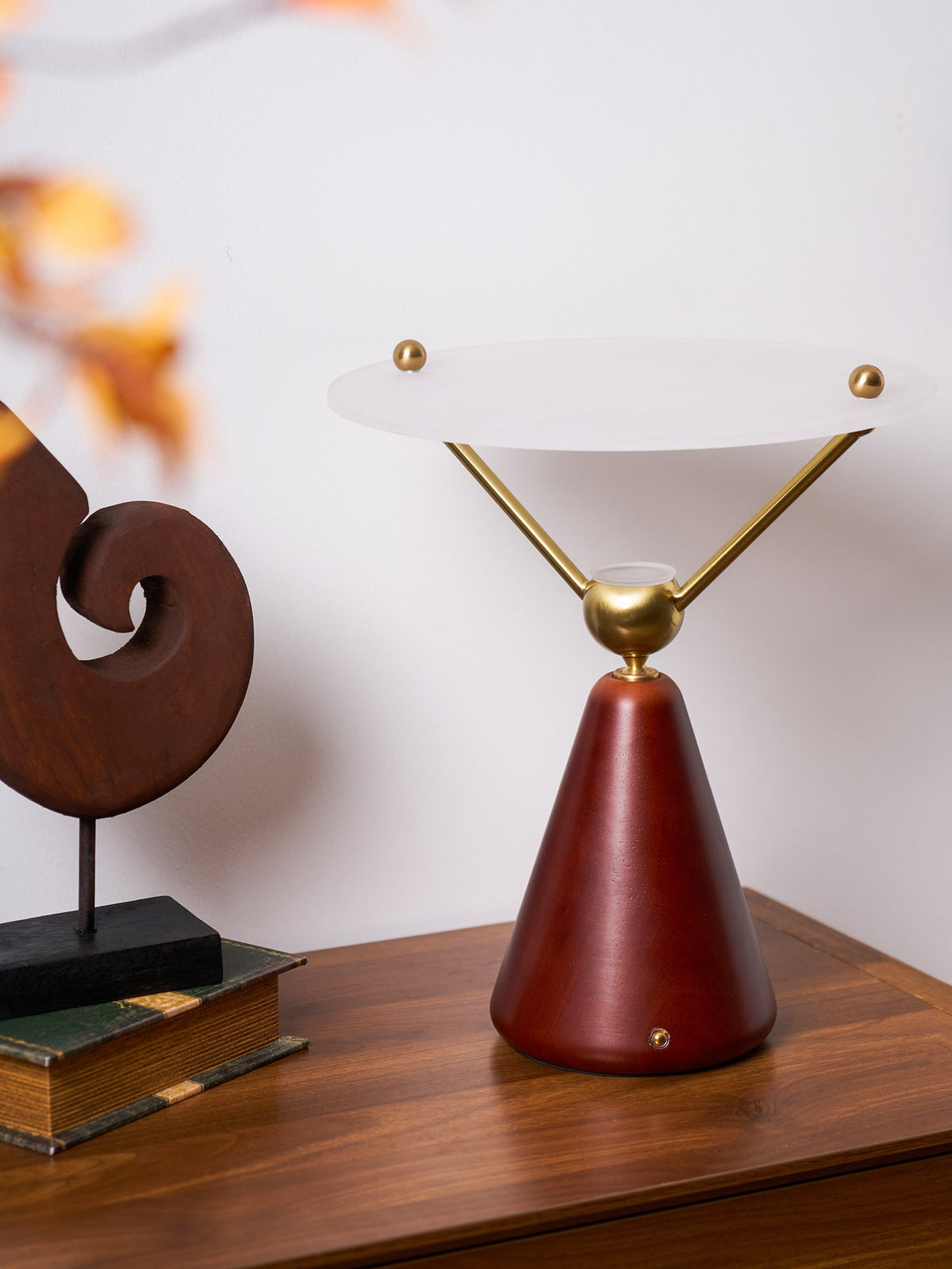 Equoray Sculptural Table Lamp with Walnut Base and Gold Accents