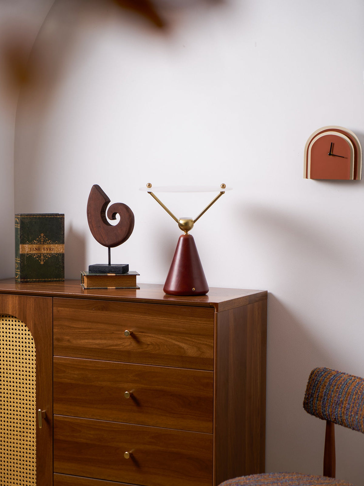 Equoray Sculptural Table Lamp with Walnut Base and Gold Accents