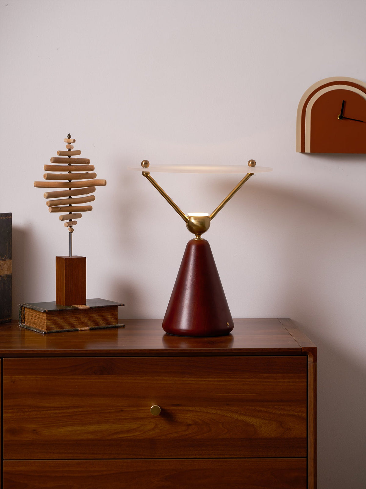 Equoray Sculptural Table Lamp with Walnut Base and Gold Accents