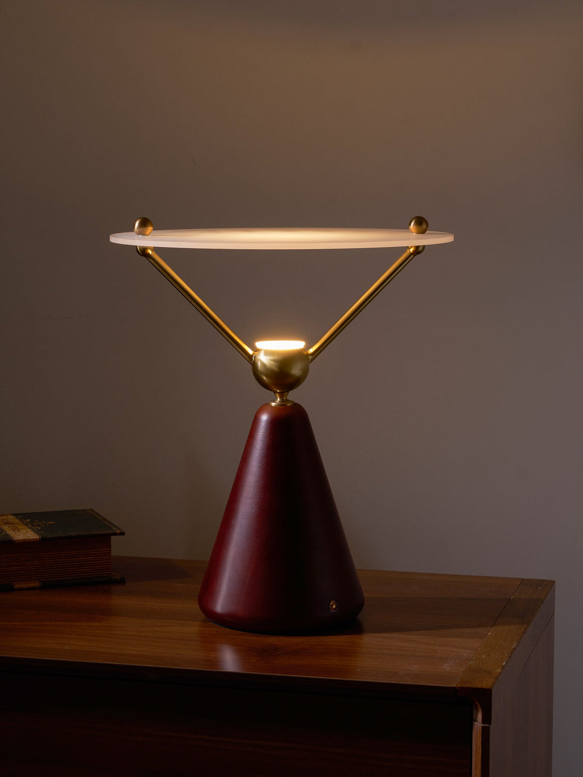 Equoray Sculptural Table Lamp with Walnut Base and Gold Accents