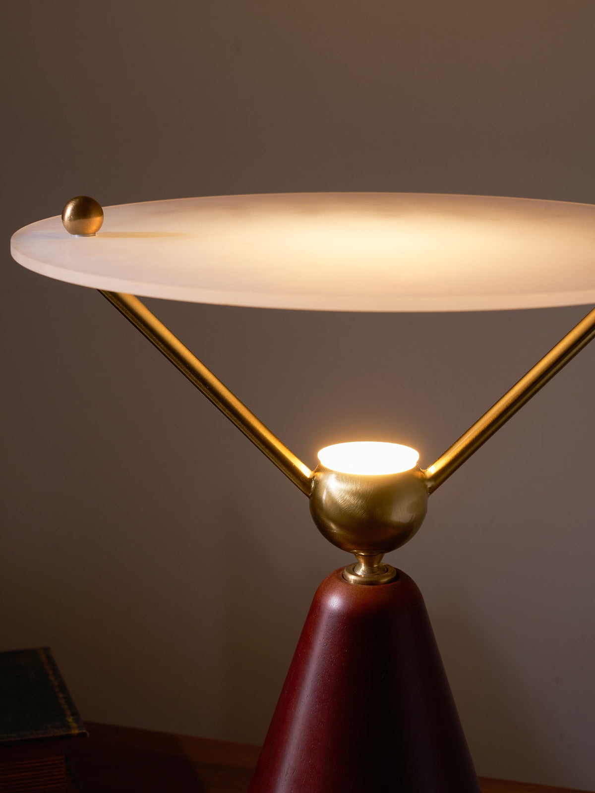 Equoray Sculptural Table Lamp with Walnut Base and Gold Accents