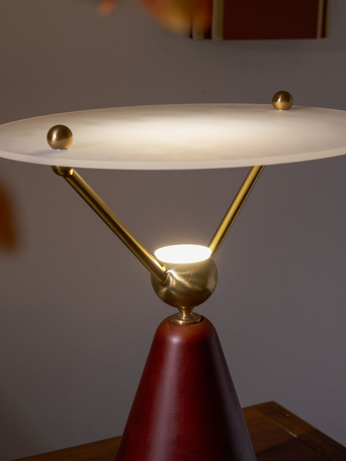 Equoray Sculptural Table Lamp with Walnut Base and Gold Accents