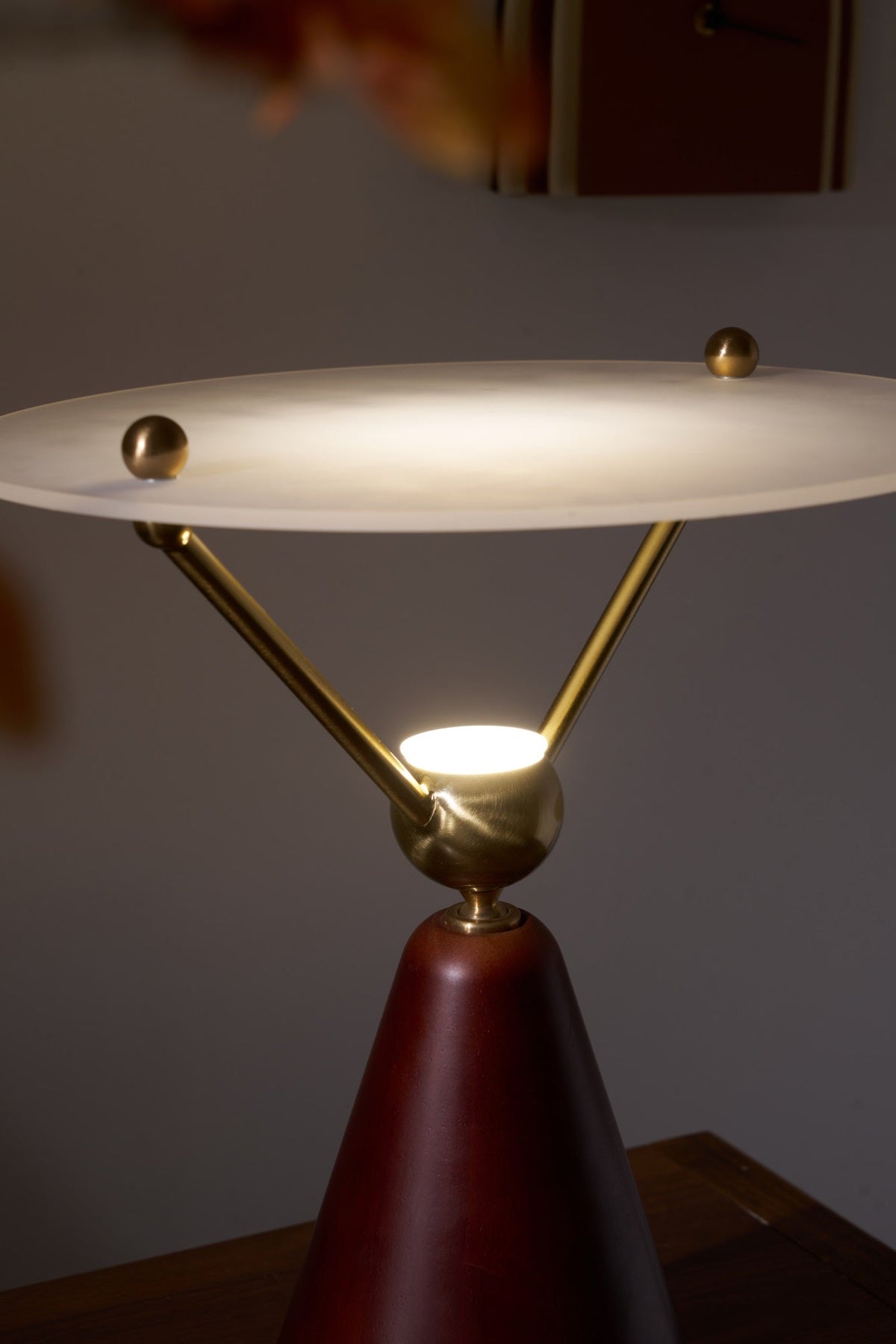 Equoray Sculptural Table Lamp with Walnut Base and Gold Accents