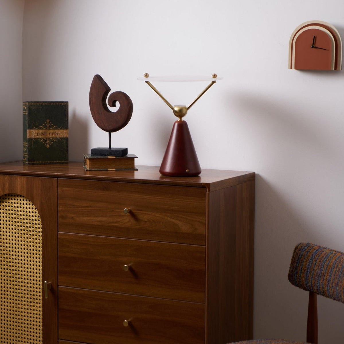 Equoray Sculptural Table Lamp with Walnut Base and Gold Accents