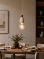 Eryndor Travertine Pendant Light – Natural Stone & Walnut Wood