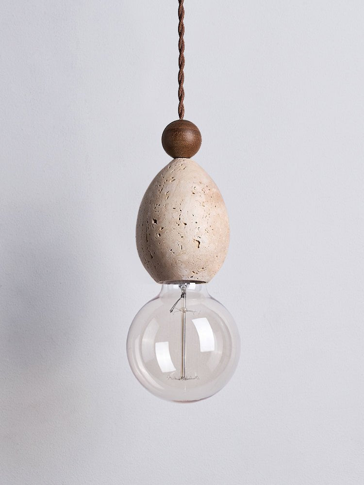 Eryndor Travertine Pendant Light – Natural Stone & Walnut Wood