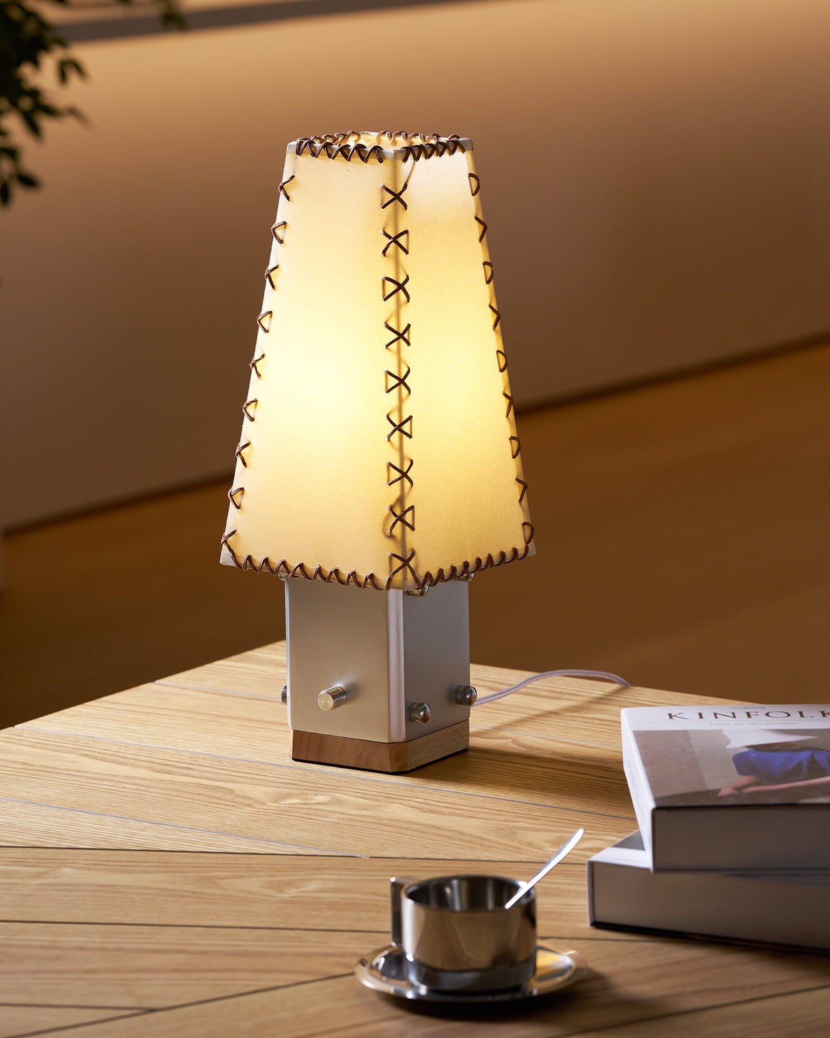 Estela Table Lamp – Tailored Grey & White Shade with Brass Accent