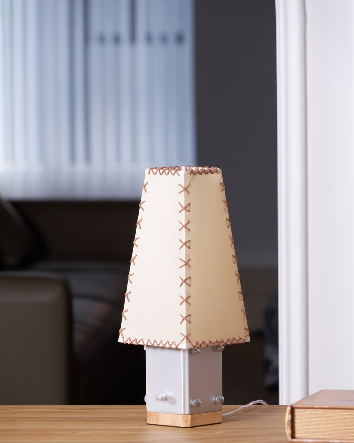 Estela Table Lamp – Tailored Grey & White Shade with Brass Accent