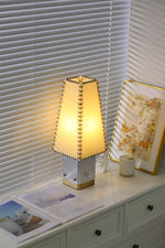 Estela Table Lamp – Tailored Grey & White Shade with Brass Accent