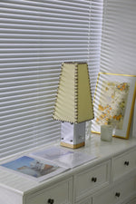 Estela Table Lamp – Tailored Grey & White Shade with Brass Accent
