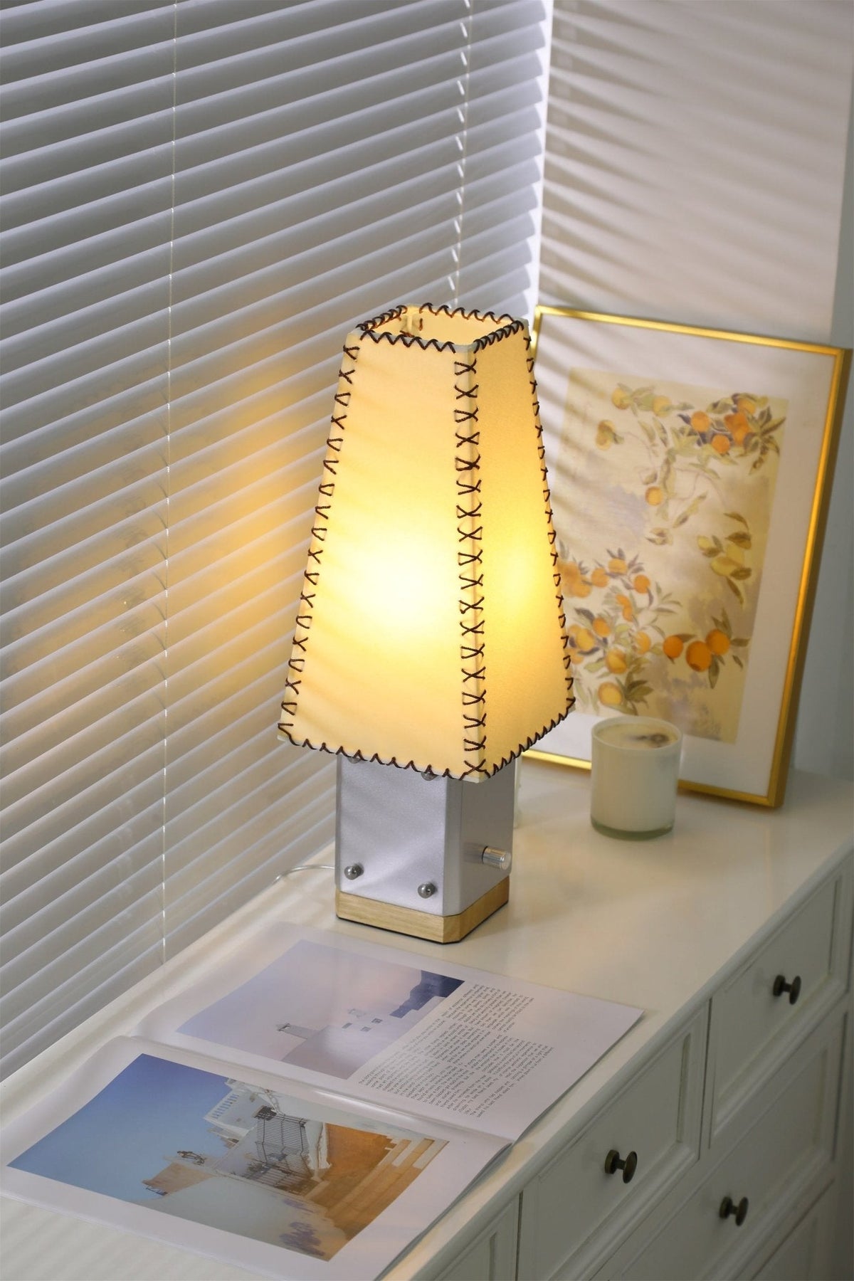Estela Table Lamp – Tailored Grey & White Shade with Brass Accent
