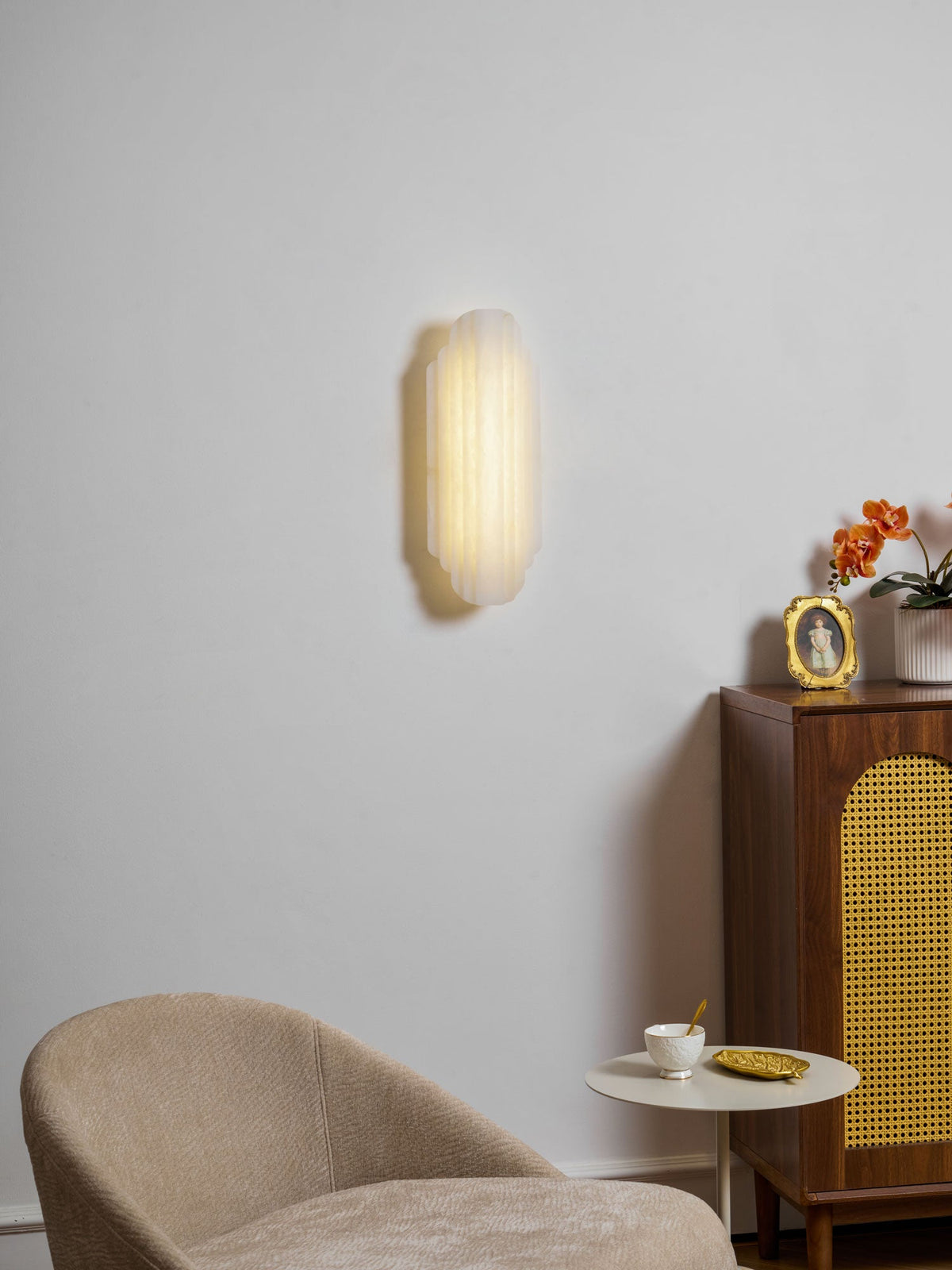 Estelle Wall Sconce in Natural Alabaster — Layered Stone LED Wall Light