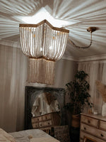 Estrella Two-Tier Star Chandelier with Pearl Beads in Gold Finish
