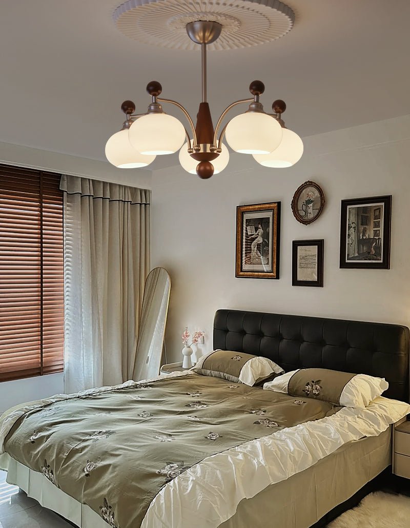 Ethereal Orbit Chandelier – Modern Walnut & Glass Pendant Light