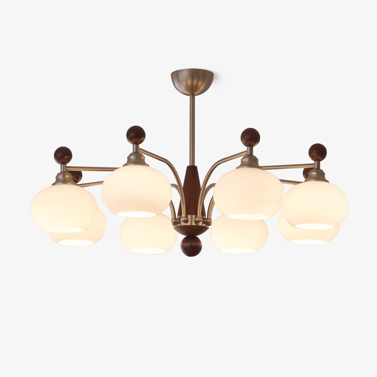 Ethereal Orbit Chandelier – Modern Walnut & Glass Pendant Light